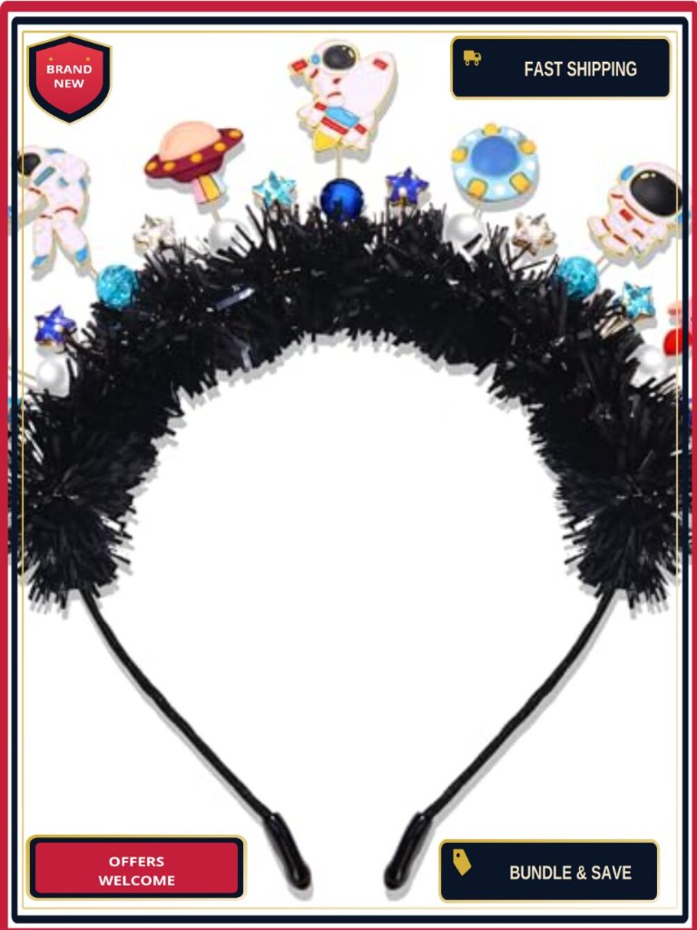 Space Astronaut Rocket Planet Tinsel Headband Adjustable Alloy Rhinestone